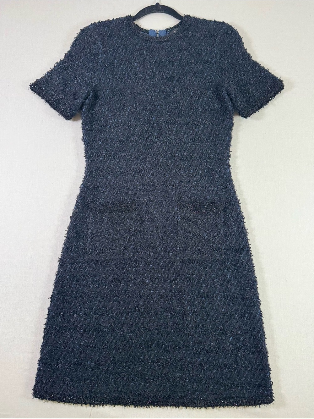 Kate Spade Knit Tweed Dress in Navy & Black Metallic XS